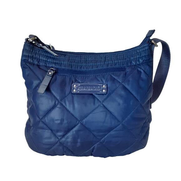 Vera Bradley Puffy Quilted Crossbody Navy Blue Bucket Bag Water Resistant Retro - Picture 1 of 13